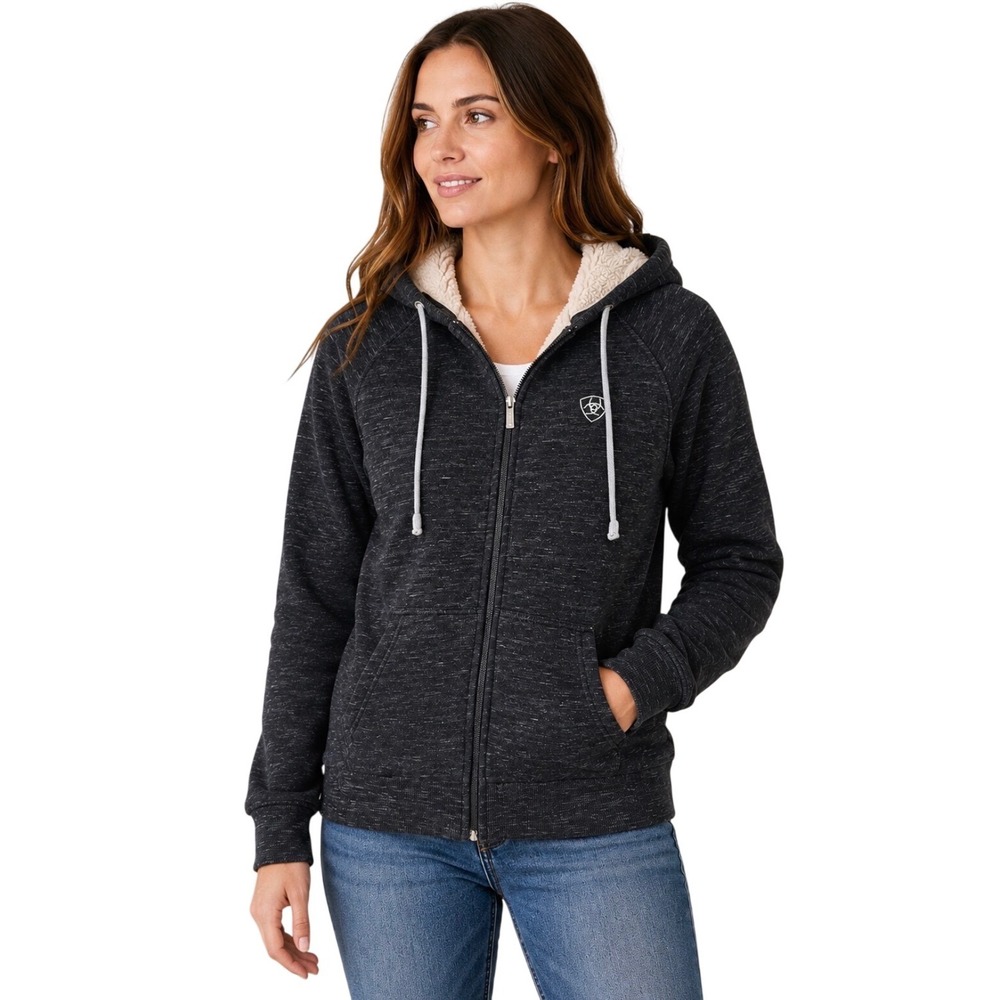 Ariat Real Women Gray Space Dye Sherpa Lined Full Zip Hoodie Jacket Small